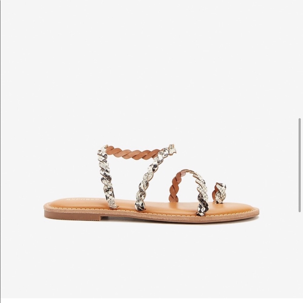 Express snake print asymmetrical toe sandals